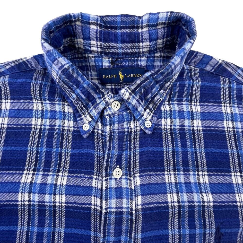 Polo Ralph Lauren Flannel Shirt Mens XL Blue Plaid Classic Fit Preppy